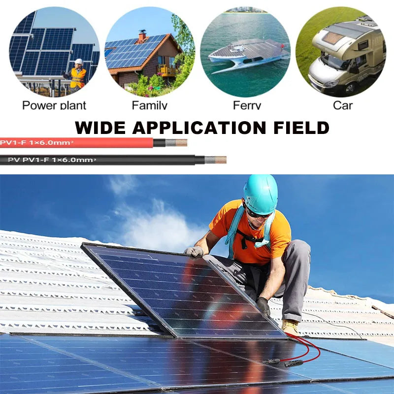 1Pair of Solar Extension Cables with Pair of Male and Female Connectors 10/12/14/16AWG Tinned Copper Solar Cables for PV Systems