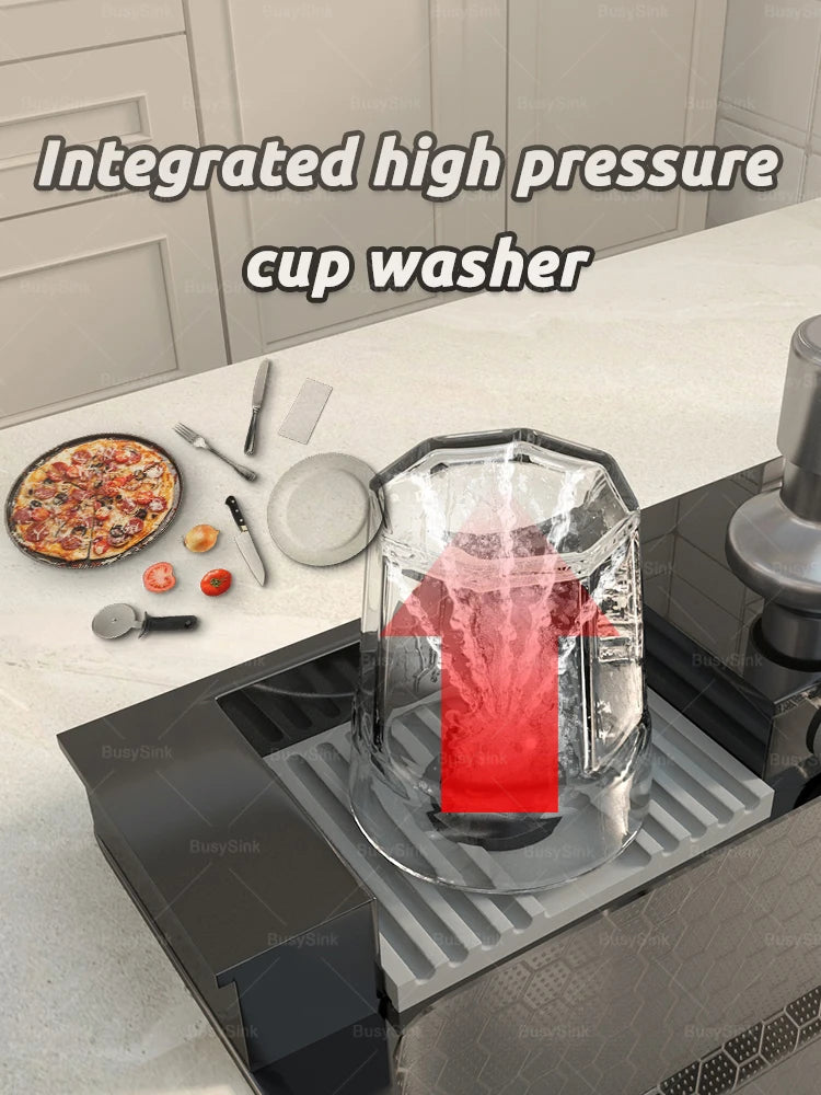 100x50cm Stainless Steel Waterfall Kitchen Sink With Knife Holder Digital Display Faucet Set Embossed Extra Large Single Slot