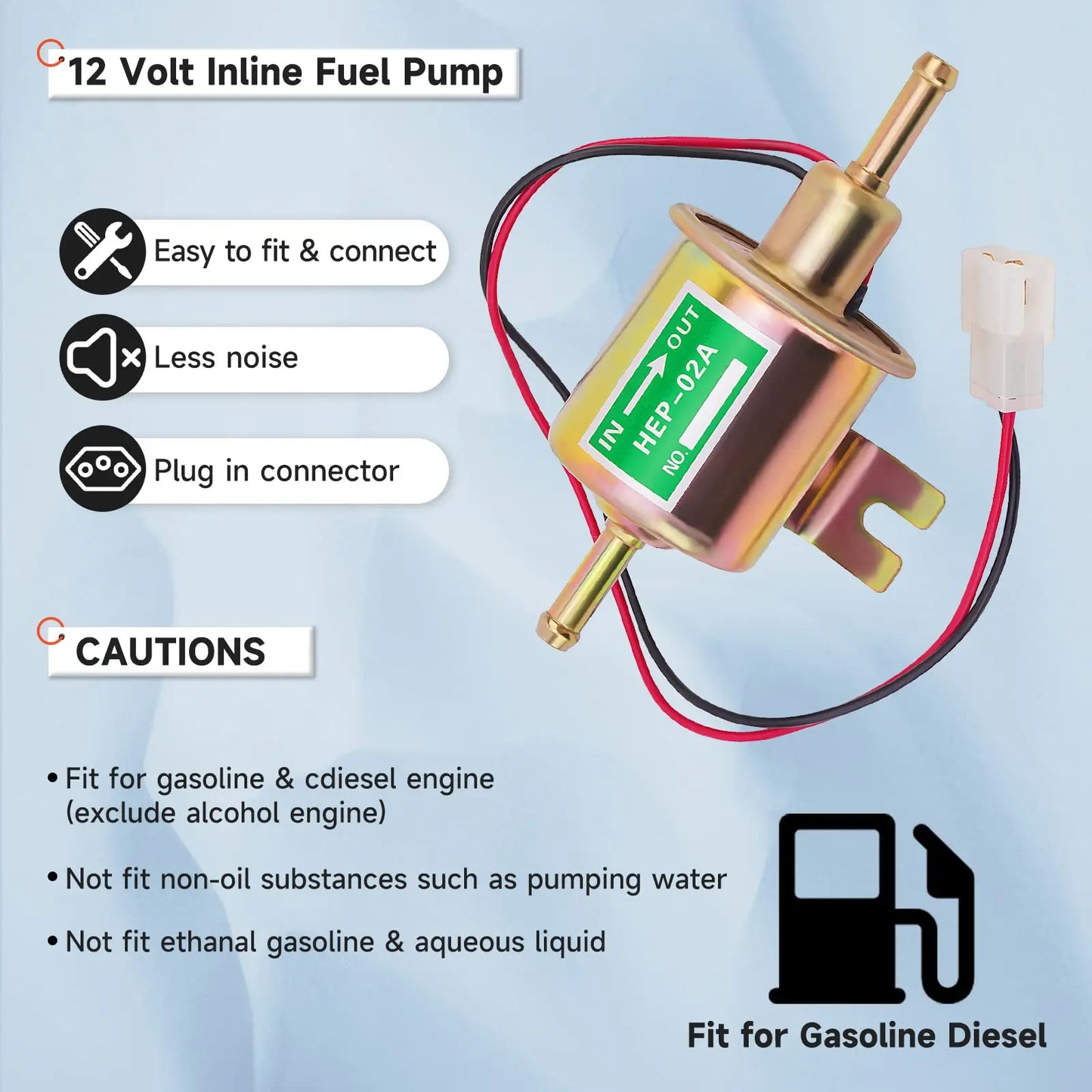 12V/24V Universal Electric Fuel Pump Low Pressure Bolt Fixing Wire Diesel Petrol HEP-02A For Car Carburetor Motorcycle ATV