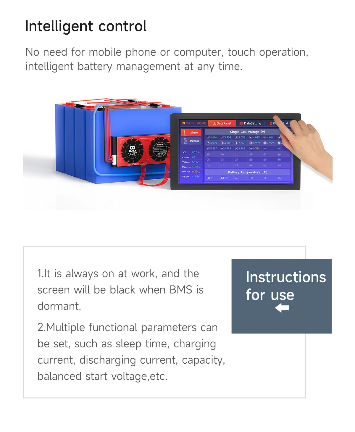 Daly Smart BMS Accessory WIFI Bluetooth USB To UART RS485 Cables Module NTC Battery SOC Capacity Indicator LCD Screen Board