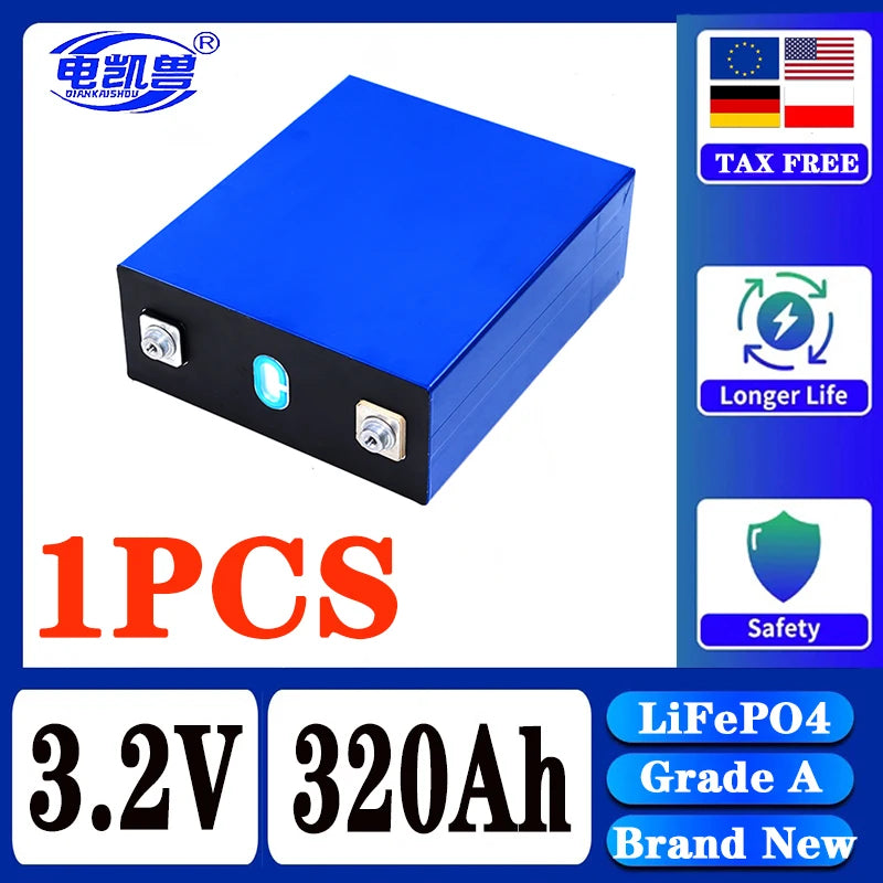 320Ah 8000 cycle LiFePO4 3.2V rechargeable battery, suitable for DIY 12V 24V 48V caravan marine solar energy system no tax