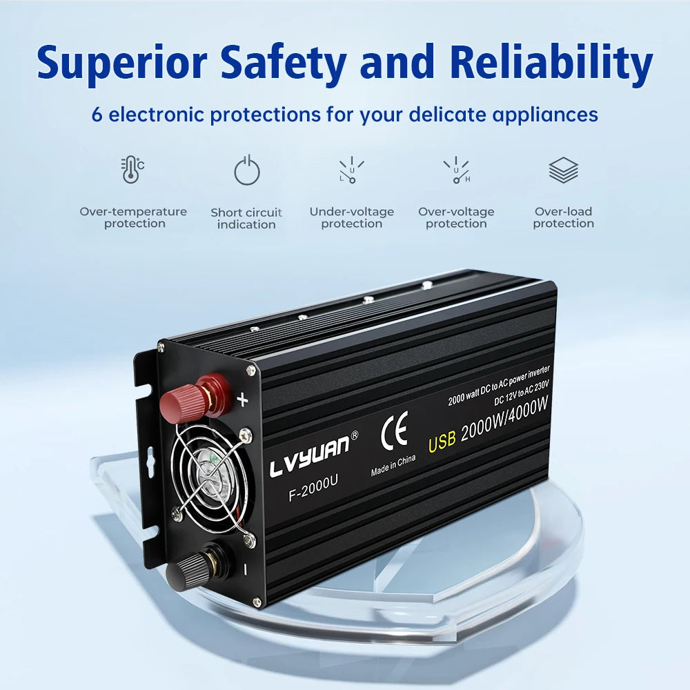 Car Inverter 12V 220V Power 500W/1500W/2000W/2600W/3000W Converter EU Socket 12 Volts auto Inversor12v 220 v Transformer Solar