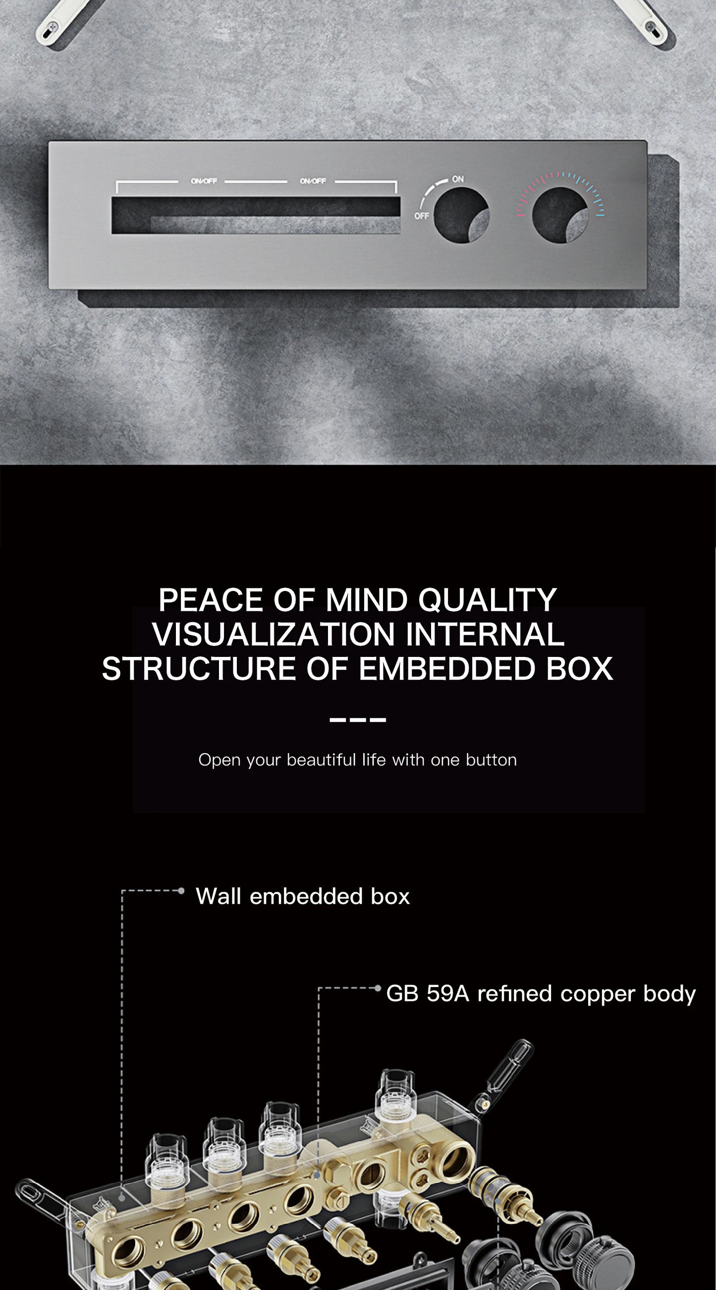 Modern brushed gold brass LED digital ceiling embedded shower system. Thermostatic 4-function waterfall/rain shower bathroom Tap