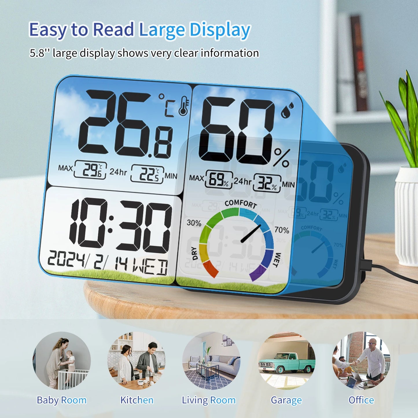 Weather Station Colorful Large Temperature Humidity Meter Home Thermometer Hygrometer Indoor Temperature And Humidity Metor