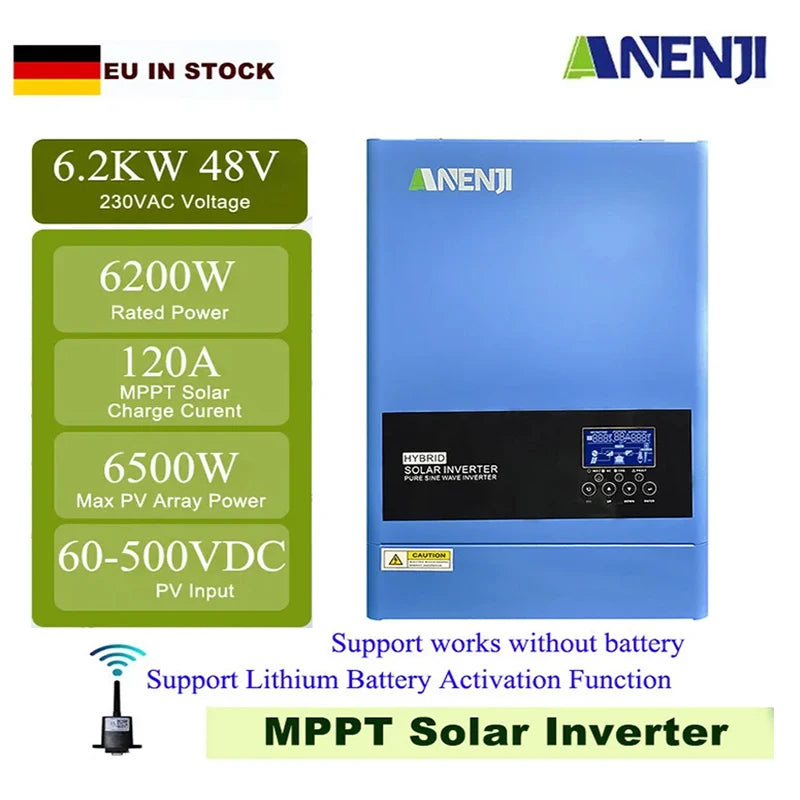 Hybrid Solar Inverter 11KW 6.2KW 4.2KW 2KW MPPT Pure Sine Inverter 48V 24V 12V Built-in 160A 120A 100A  Solar Charger PV 500VDC