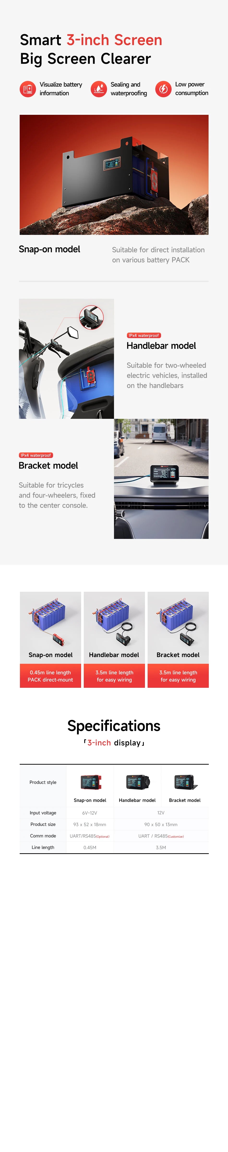 Daly Smart BMS Accessory WIFI Bluetooth USB To UART RS485 Cables Module NTC Battery SOC Capacity Indicator LCD Screen Board
