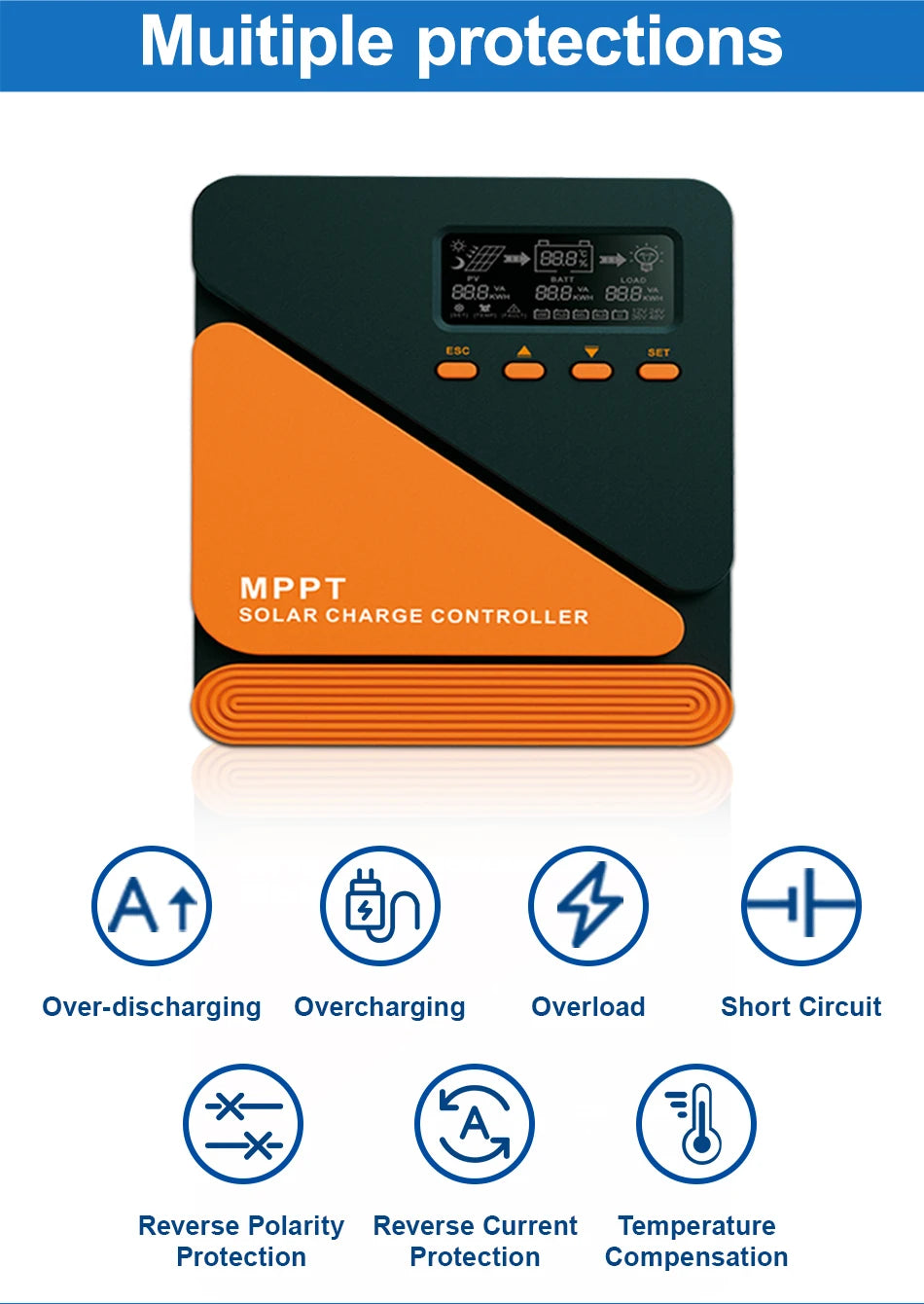 EASUN Solar Charge Controller MPPT 60A 50A 40A 30A 20A 10A Solar Panel Solar Charge Regulator 12V 24V Battery PV Input 100VOC