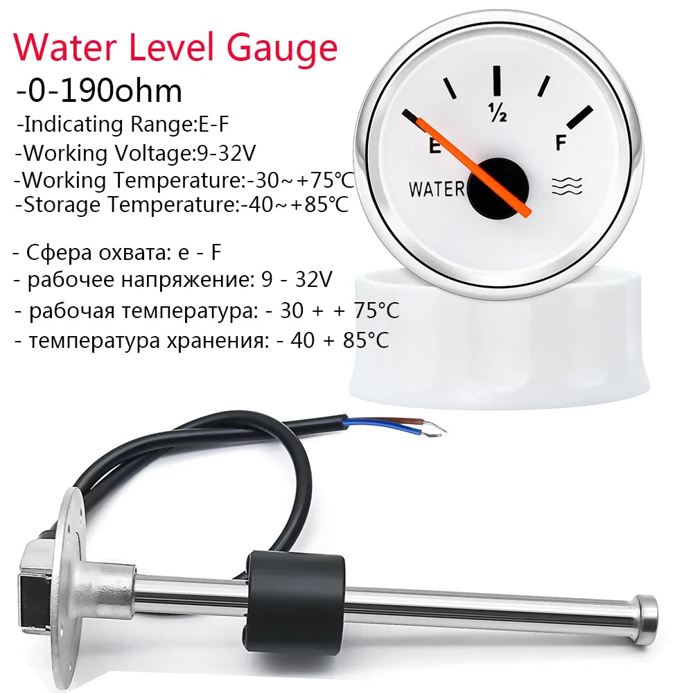 Water Level Gauge Water Level Sensor 52mm Water Level Meter Indicator With Red Light 100-500mm 0-190 Ohm Sensor 12V24V Custom