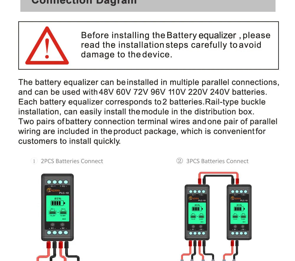 MAZAVA  PLC-10 HX02 Battery Balancer  2S 4S 12V 24V 36V 48V 96A ctive LCD Lead Acid Li li-ion LiFePO4 Battery Equalizer Monitor