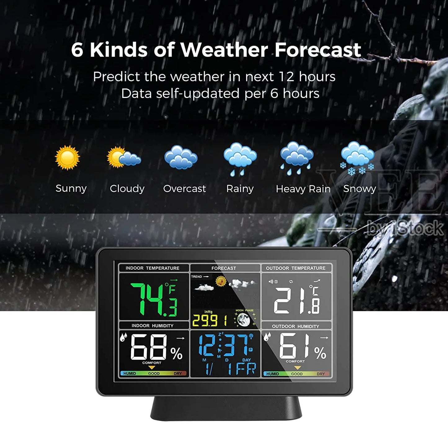 Tuya WiFi Smart Weather Station Temperature Humidity Meter Atmospheric Pressure Time Auto Calibration Moon Phase Weather Clock