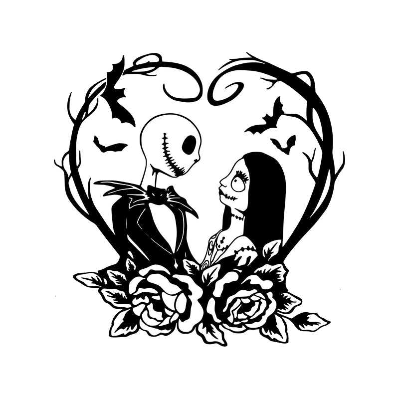 Jack and Sally Vinyl Art Sticker Car Window Bumper Decor, Graphic New Decal Jack Sally Love Stickers For Laptop Halloween Gift