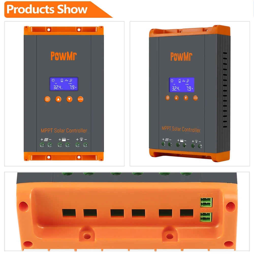 PowMr 60A MPPT Solar Charge Controller 3 Stages Charging for 12V 24V 36V 48V Battery 160VDC Solar Panel Can Parallel 12 Units