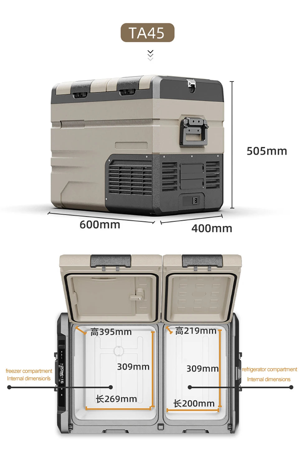 35L/45L/55L Alpicool Car Refrigerator Portable Fridge Double Door Cooler Freezer 12V 24V 220V Outdoor Home Use Camping Travel