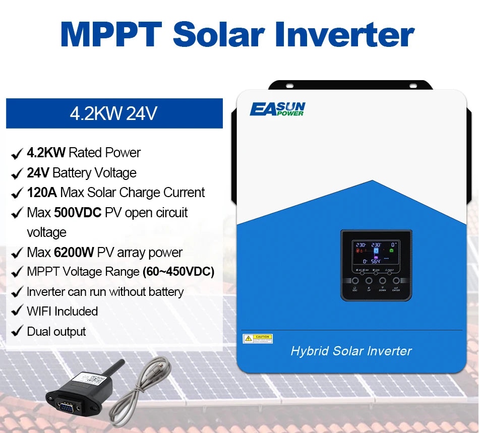 EASUN POWER Hybrid Solar Inverter Pure Sine Wave MPPT 6.2KW 4.2KW 3.2KW 2.2KW 12V 24V 48V 220v Solar Charger Power Home Inversor