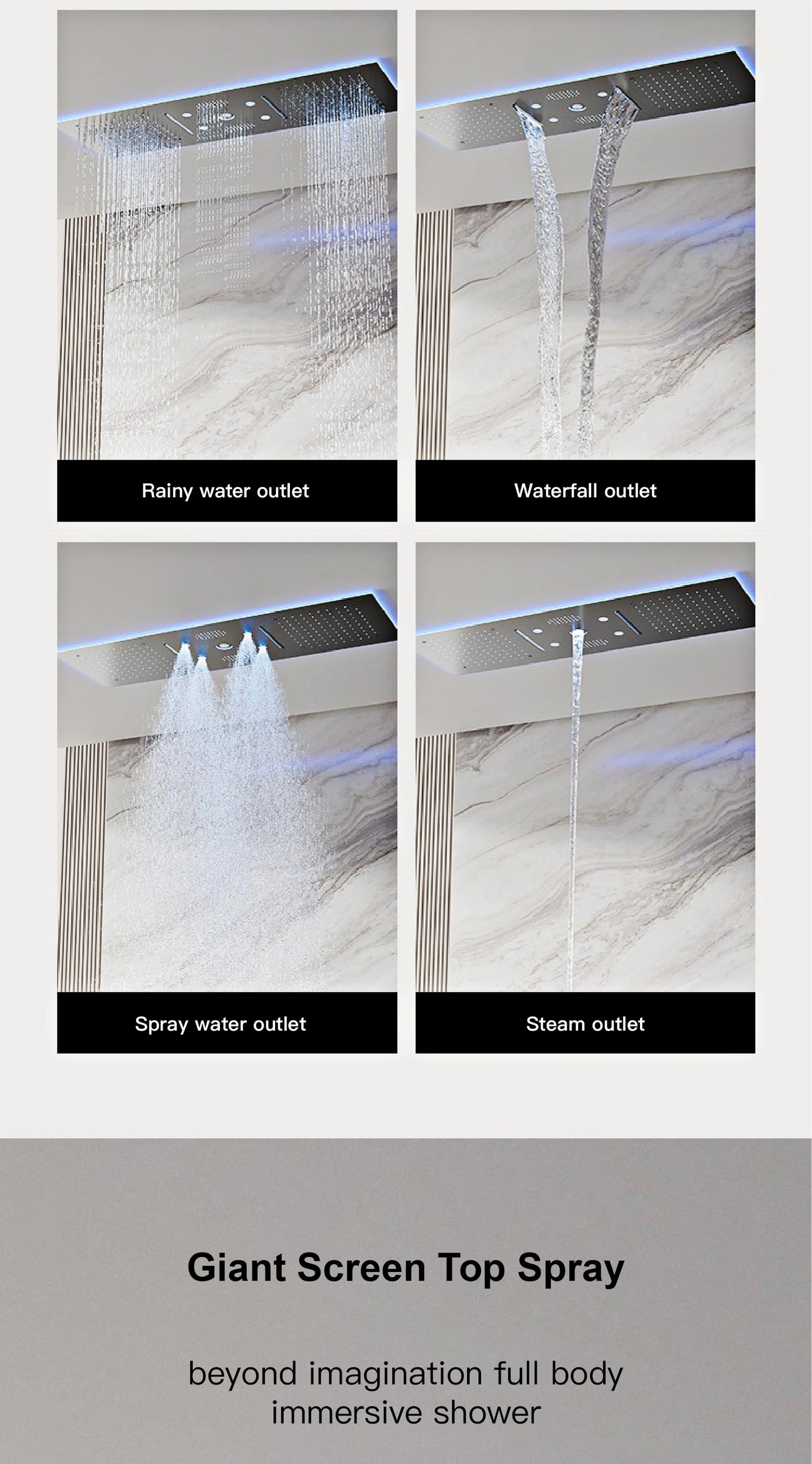 AITANA Luxury Brass Gunmetal LED Display Thermostatic Shower System Bathroom Ceiling embedded concealed giant curtain Rainfall