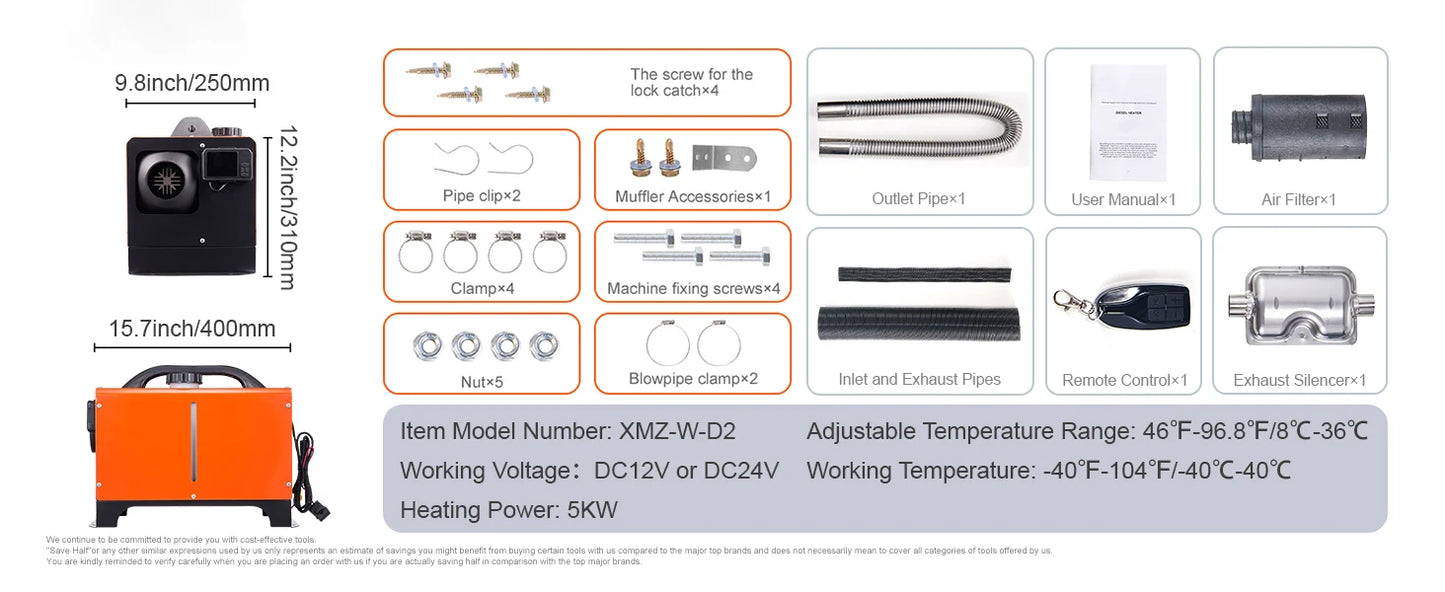 SucceBuy Diesel Heater 12V 2/5/8KW Diesel Heater with Remote Control Parking Heater Car Heater for RV Trailer Camper Van Boat