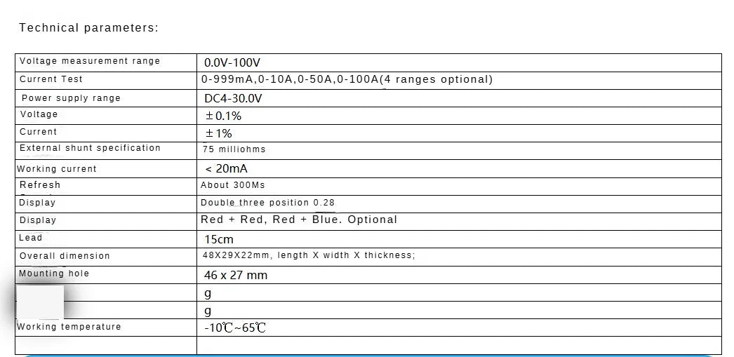 Mini Digital Voltmeter Ammeter DC 0-100V 50A Amp Volt Voltage Current Meter Detector Tester 0.28" Dual LED Display Gauge + Shunt