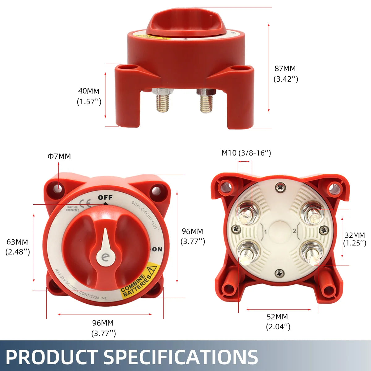 Blue Sea Systems - 32V 350 Amp E-Series Waterproof Ignition Protected Marine Boat Dual Battery Isolator Switches