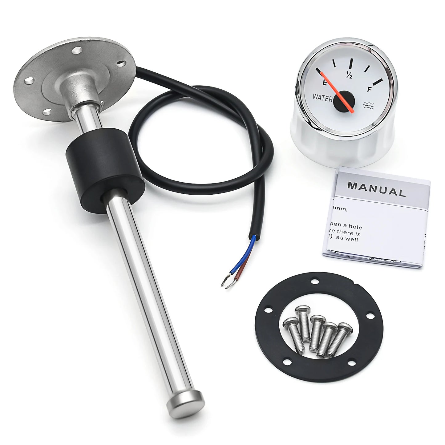 Water Level Gauge Water Level Sensor 52mm Water Level Meter Indicator With Red Light 100-500mm 0-190 Ohm Sensor 12V24V Custom