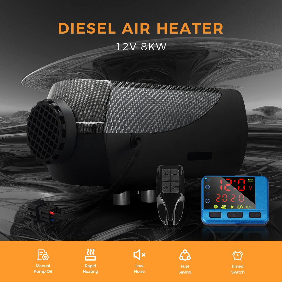 Sunster 8KW Air Diesel Heater 12V Diesel Parking Heater LCD Switch Diesel Heater Muffler for RV Motorhome Trailer Trucks Boats