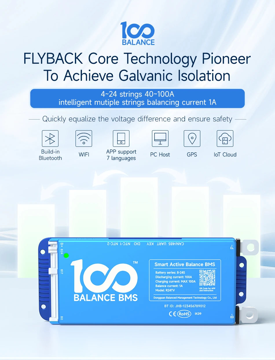 Daly Smart BMS 4s lifepo4 bluetooth Wifi bms 8S 24S 40A 60A 80A 100A Active Balance bms 16s 48v