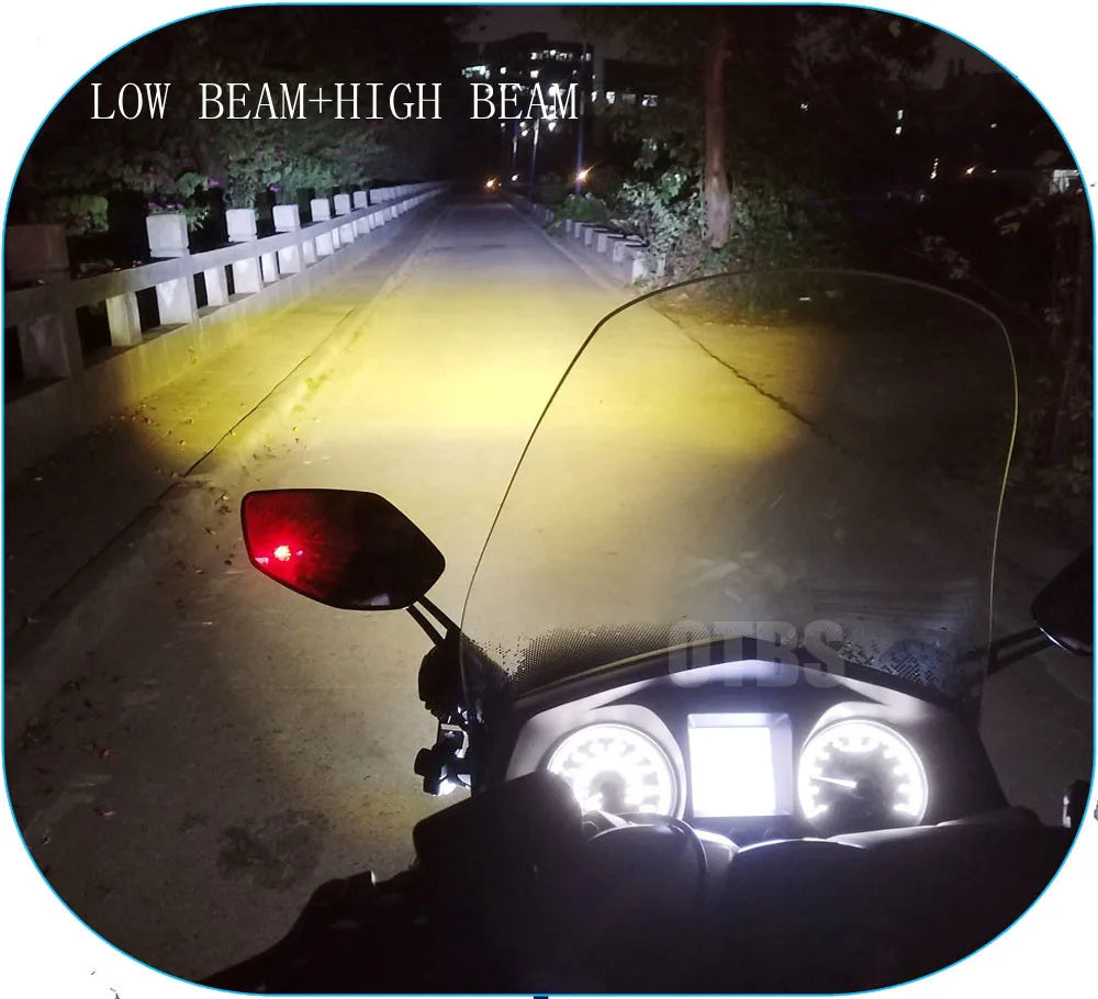 Pair 100W Motorcycle Headlight Fog Lights Led Auxiliary Driving Light Spotlight Headlamp Dual Color flasher farol Moto Fog Lamp.