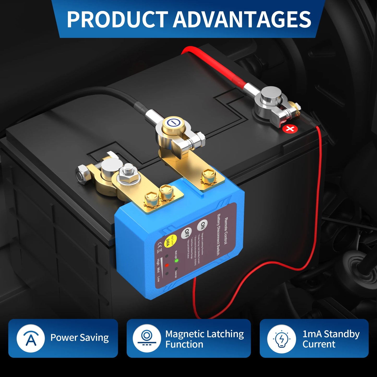 Remote Battery Disconnect Switch 12V 240A Kill Switch Automatic Power Shut Off Switch for Car Auto ATV Truck (Side Installation)