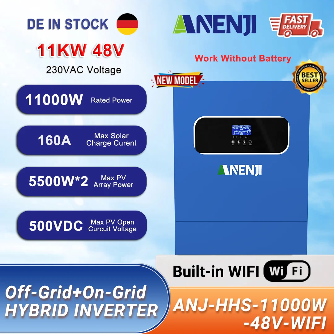 Hybrid Solar Inverter 11KW 6.2KW 4.2KW 2KW MPPT Pure Sine Inverter 48V 24V 12V Built-in 160A 120A 100A  Solar Charger PV 500VDC