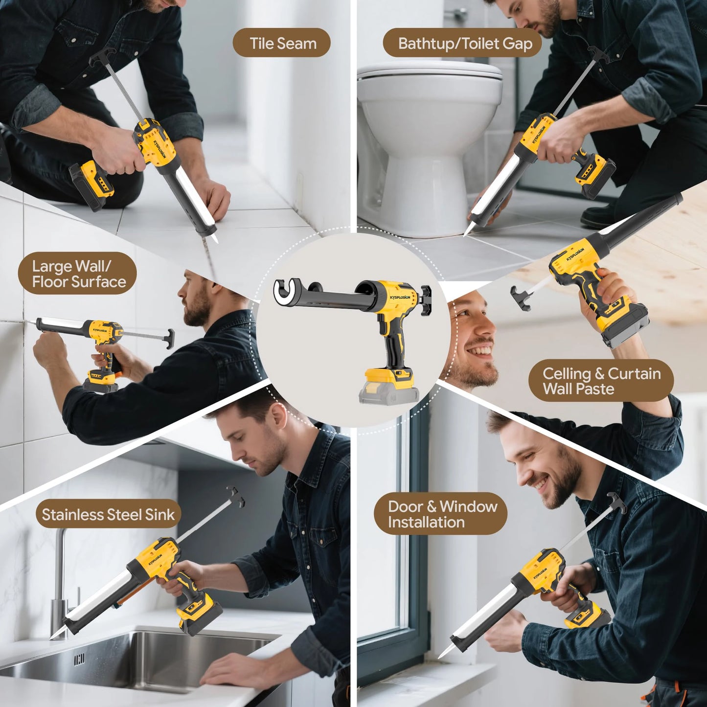 For Dewalt 20V 18V Battery Cordless Caulking Gun Glass Electric Silicone Gun 6 Adjustable Speed with LED Light Adhesive Gun Tool