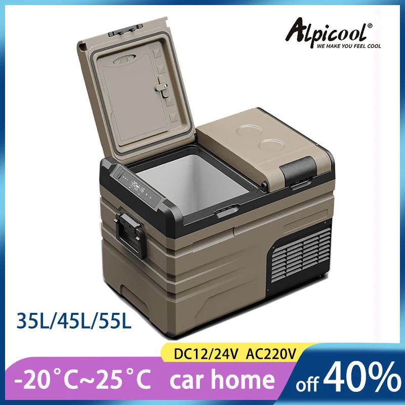 35L/45L/55L Alpicool Car Refrigerator Portable Fridge Double Door Cooler Freezer 12V 24V 220V Outdoor Home Use Camping Travel