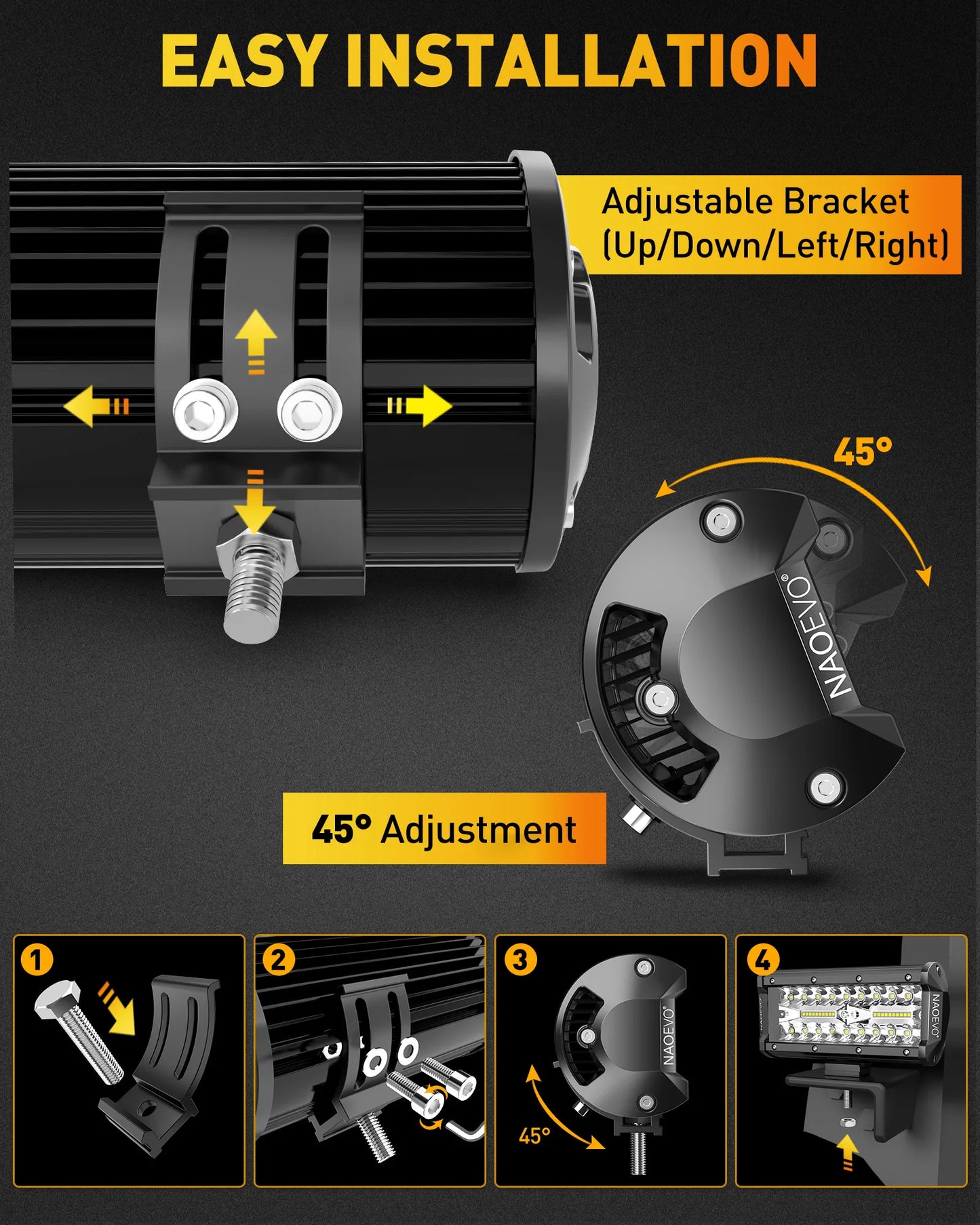 NAOEVO 7 inch LED Light Bar 240W 24000LM 4x4 Offroad Spot Flood Combo Fog LED Waterproof Work Lights for Truck Boat UTV ATV Jeep