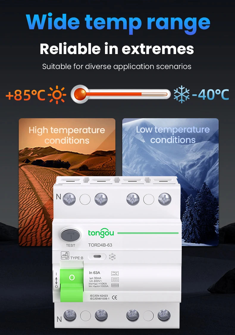 RCCB RCD DC Electric Vehicle EV Charging Pile Residual Current breaker  2P 63A 30mA Type B 10KA  Din Rail Earth Leakage TONGOU