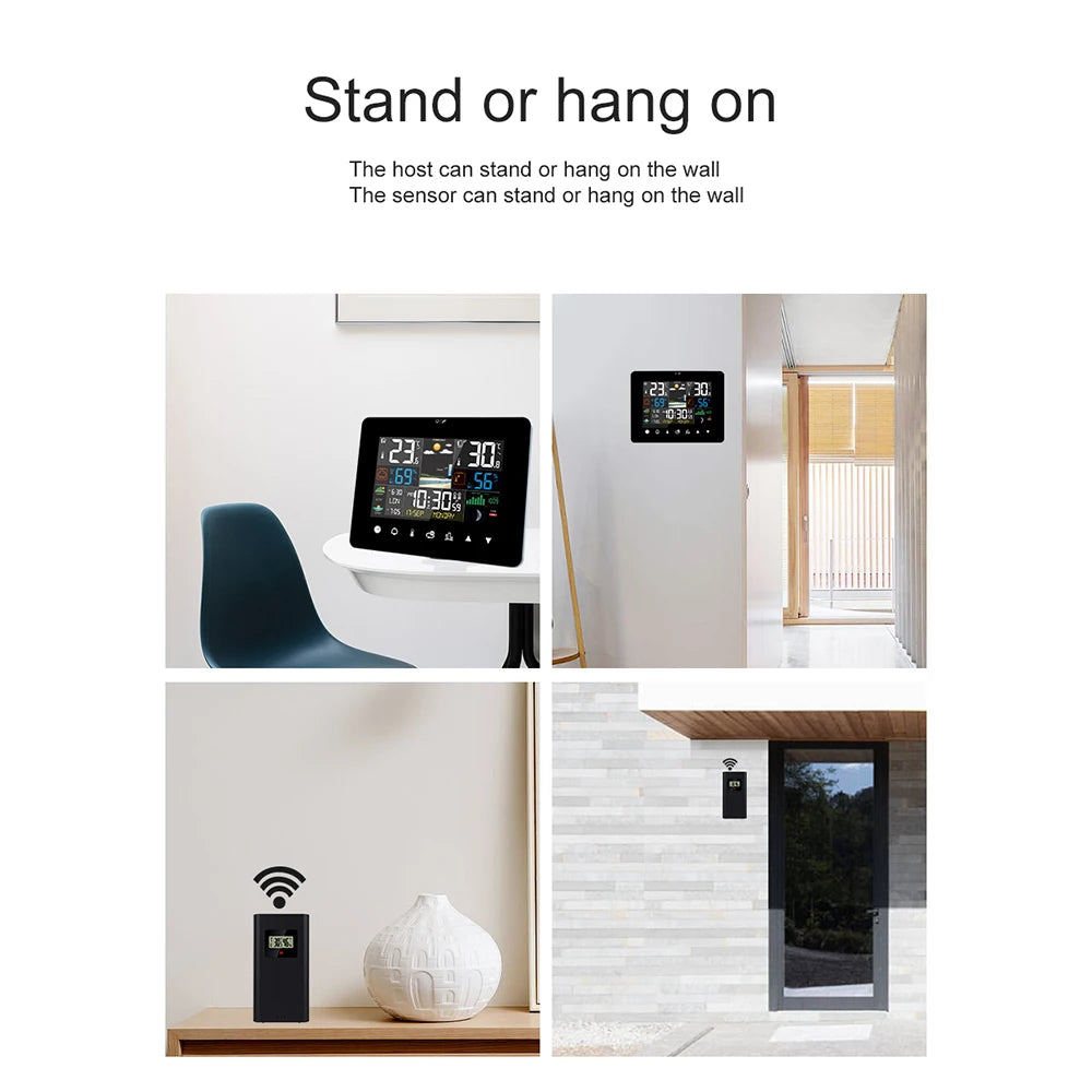 Weather Station Alarm Clock Thermometer Hygrometer Touch Screen Wireless Sensor Sunrise Sunset Multifunction Hygrothermograph