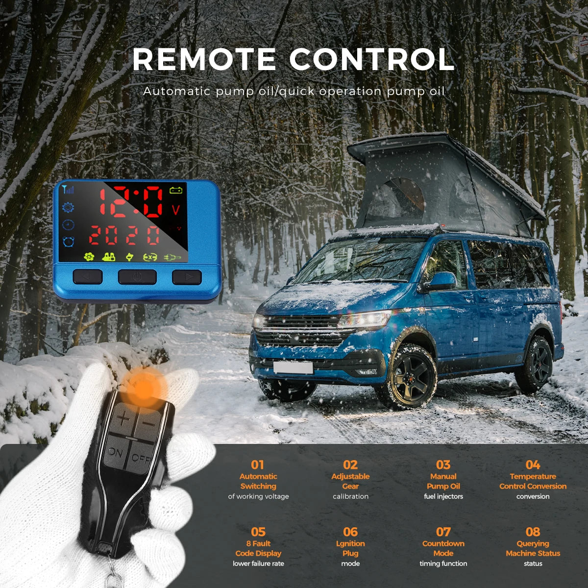 Sunster 8KW Air Diesel Heater 12V Diesel Parking Heater LCD Switch Diesel Heater Muffler for RV Motorhome Trailer Trucks Boats