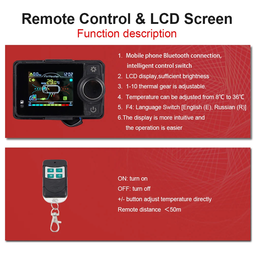 5KW Parking Heater Bluetooth Motherboard Switch Remote Control Wiring Harness Combination Suit Heater Accessories For Car Truck