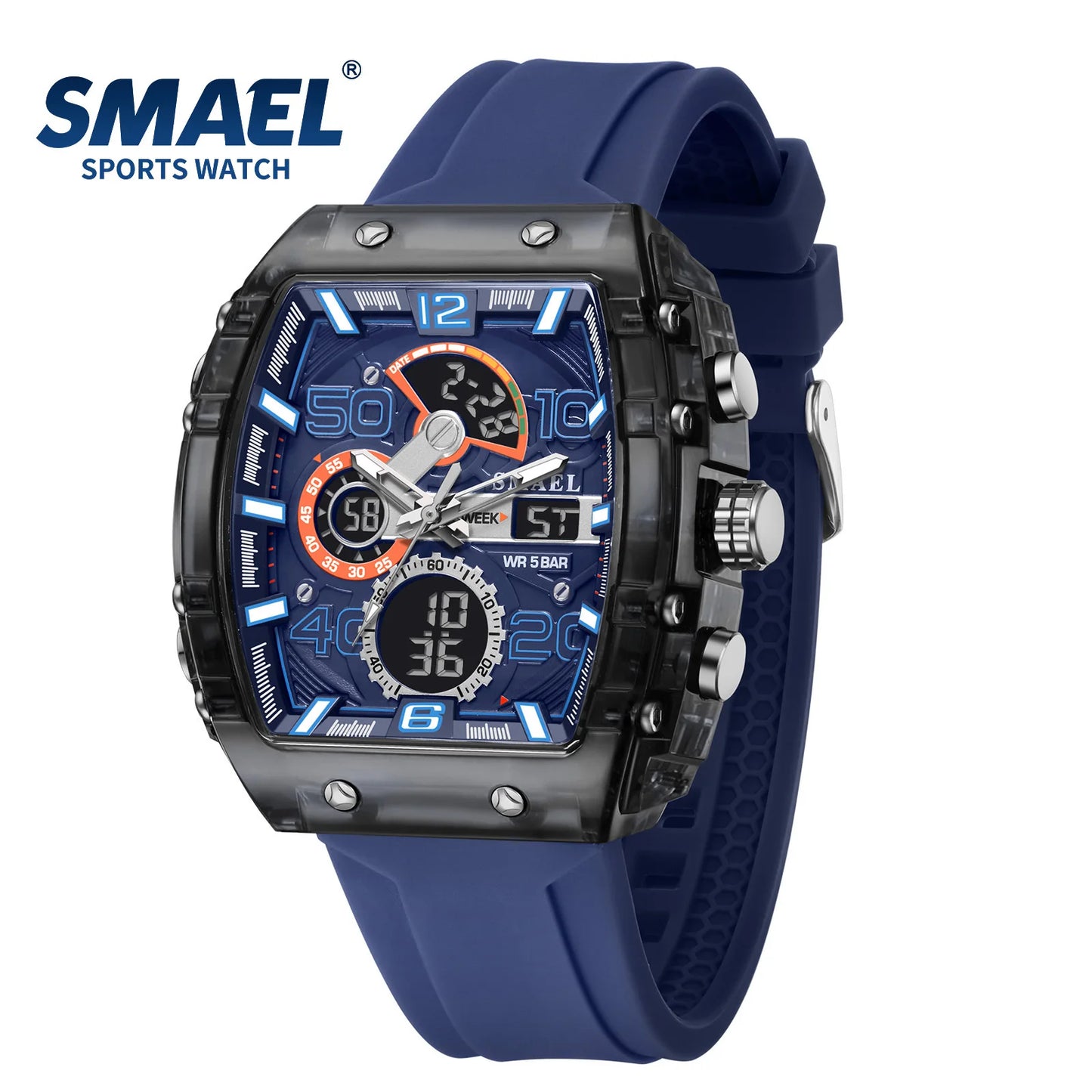 SMAEL 8109 New Men's Watch Multifunctional Sports 50M Waterproof Dual Display LED Night Light Leisure Student Electronic Watch
