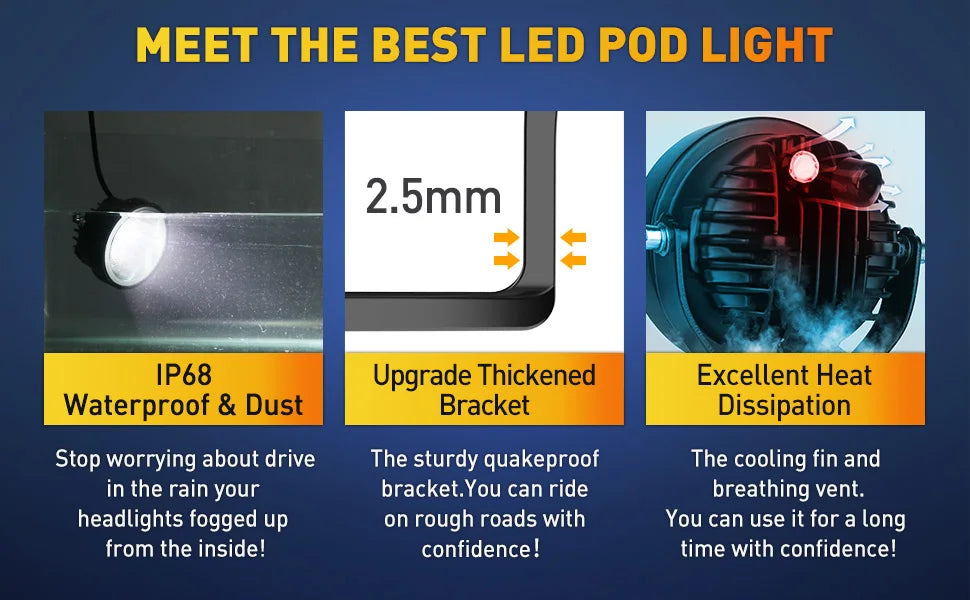 NAOEVO 2pcs 4 Inch Led Work Light Spotlight 4x4 Offroad 60W 14000lm Super Bright White Round Fog Lights  For Motorcycle ATV Boat