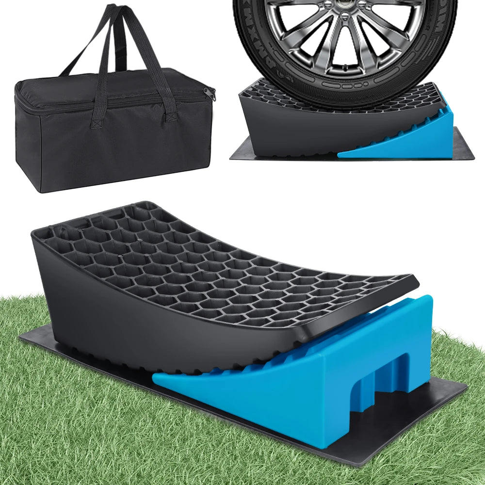 2PCS RV Leveling Ramps with Mats and Storage Bag, Non-Slip Heavy Duty Plastic Ramp Wedges for Camper Trailer Motorhome Support