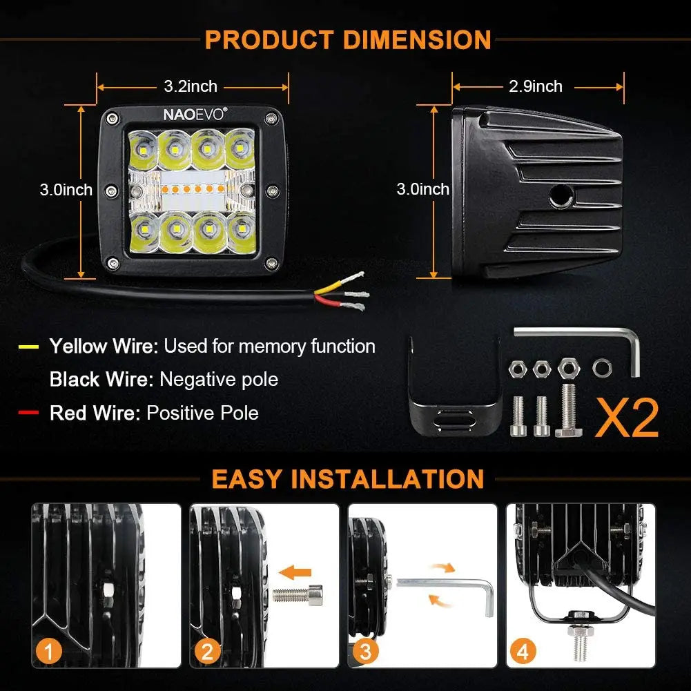 NAOEVO 120W Auto Led Light Bar 3inch Pods Work Light DRL 4x4 Truck Fog Lamp12V 24V for Jeep Tractors Boat ATV Motorcycle