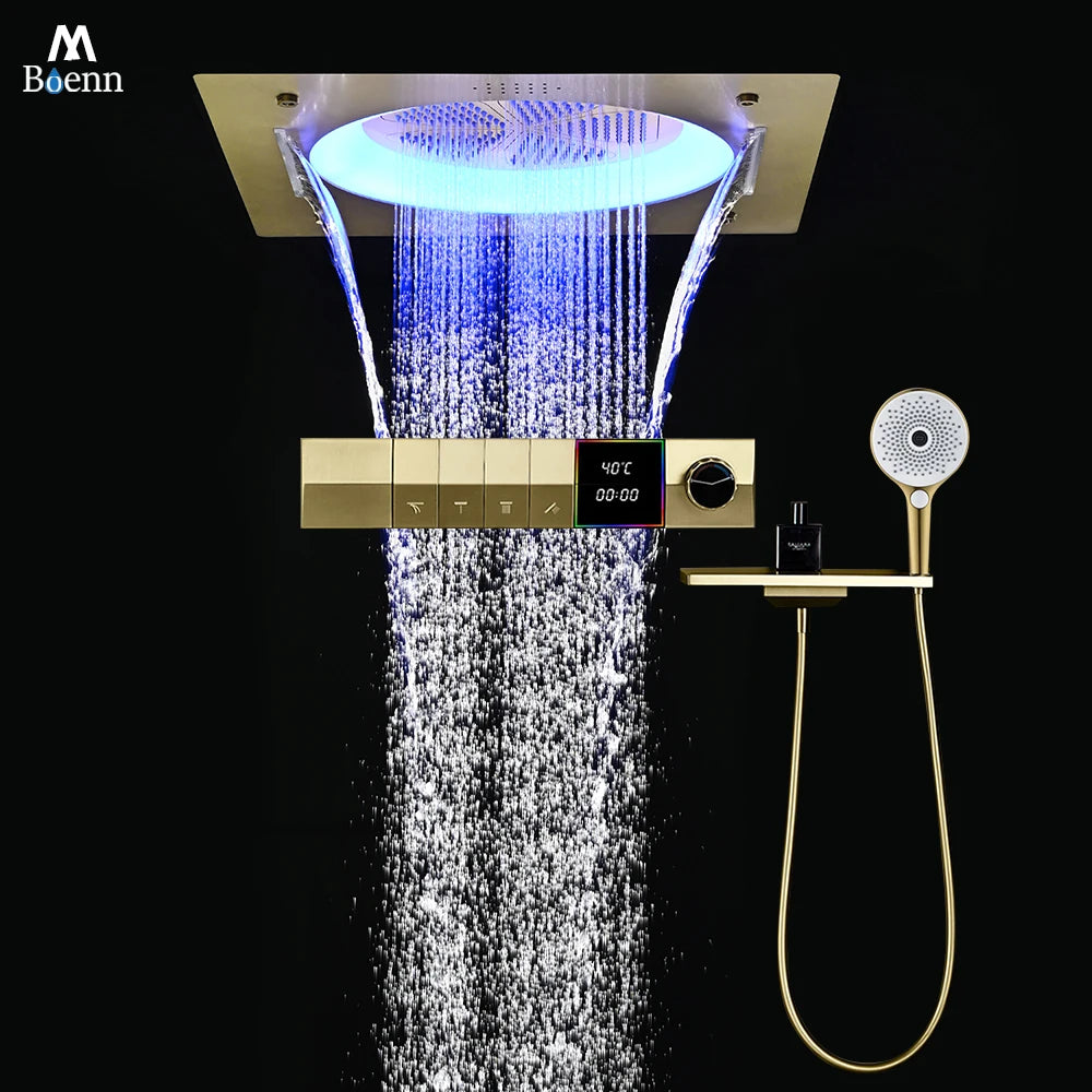 M Boenn Temperature Display Shower System Set Concealed Thermostatic Mixer Bathroom Music Shower Head Lavish Rainfall Experience
