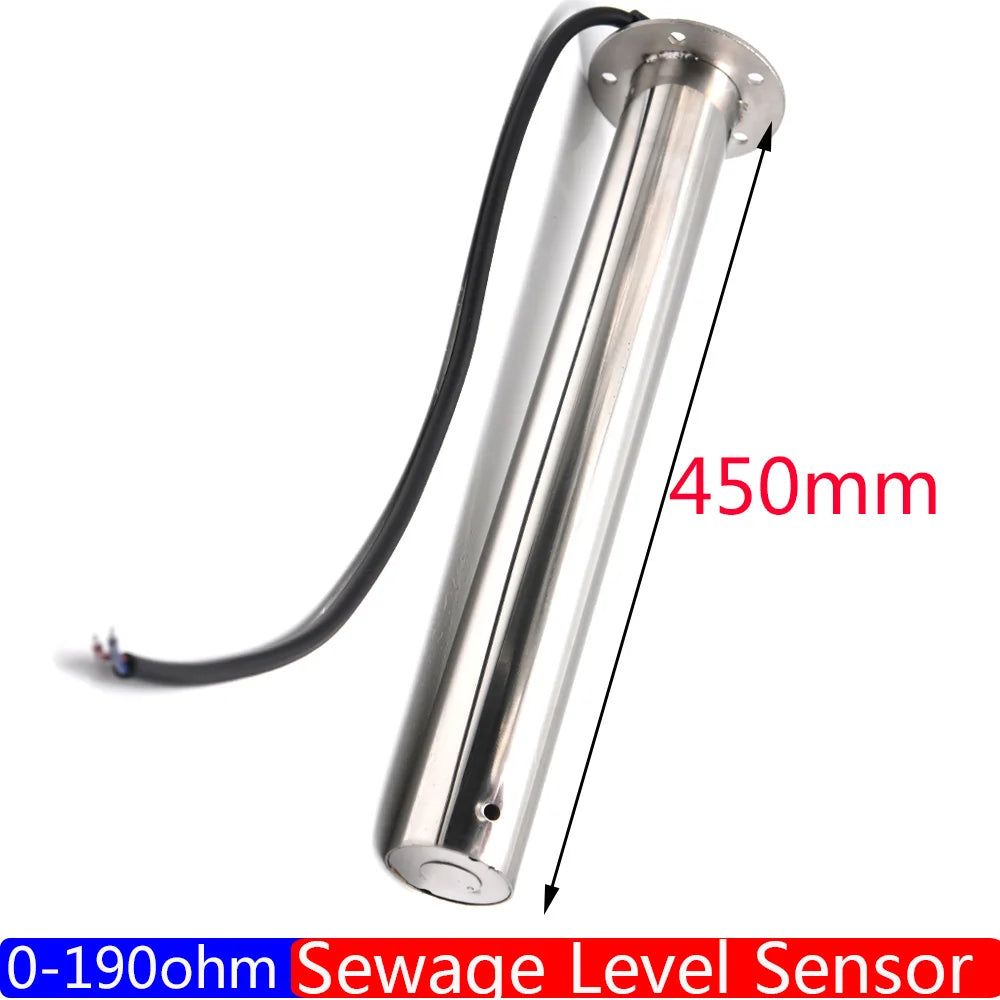 2" 52mm Waste Level Gauge 7 Color LED Holding Tank Gauge 0-190ohm HTG Sewage Level Sensor Steel 100-600mm for Car Boat Custom