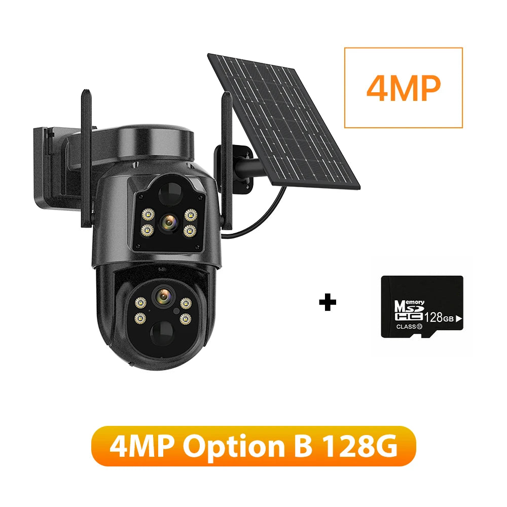 4MP Wireless Outdoor 7.6W Dual lens Built-in Battery Solar Camera 1080P 5W Long Time Standby PIR IP  Solar Camera Security iCsee