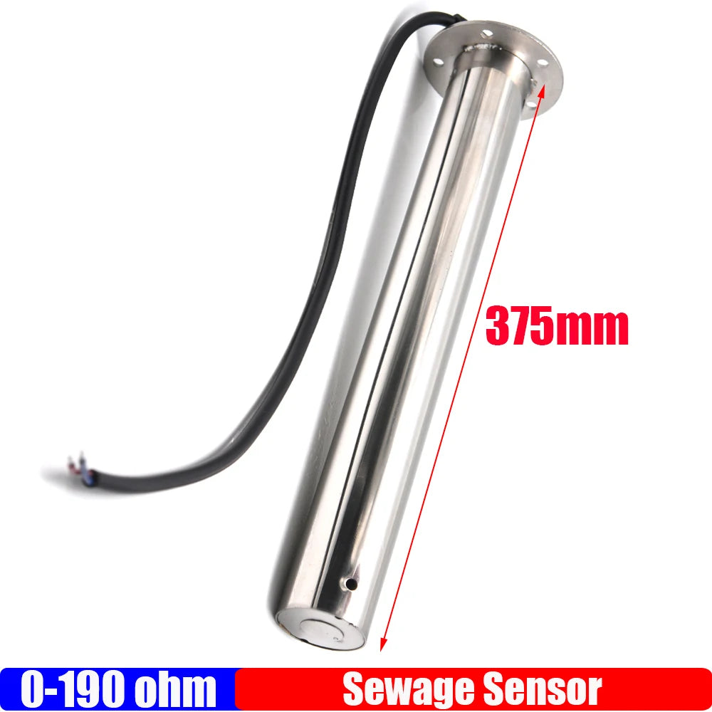 2" 52mm Waste Level Gauge 7 Color LED Holding Tank Gauge 0-190ohm HTG Sewage Level Sensor Steel 100-600mm for Car Boat Custom
