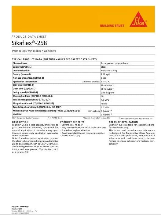 Sika Sikaflex 258+ 300ml Glass Windshield Adhesive with Good Bead Stability