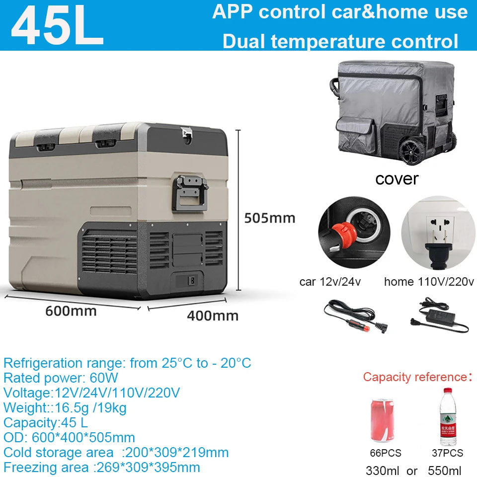 35L/45L/55L Alpicool Car Refrigerator Portable Fridge Double Door Cooler Freezer 12V 24V 220V Outdoor Home Use Camping Travel