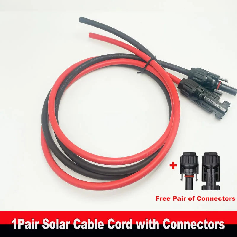 1Pair of Solar Extension Cables with Pair of Male and Female Connectors 10/12/14/16AWG Tinned Copper Solar Cables for PV Systems