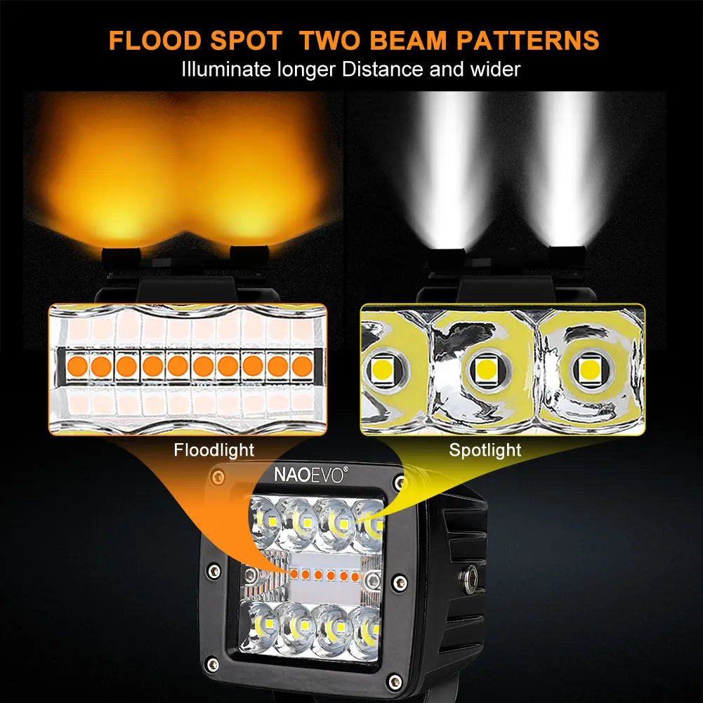 NAOEVO 120W Auto Led Light Bar 3inch Pods Work Light DRL 4x4 Truck Fog Lamp12V 24V for Jeep Tractors Boat ATV Motorcycle