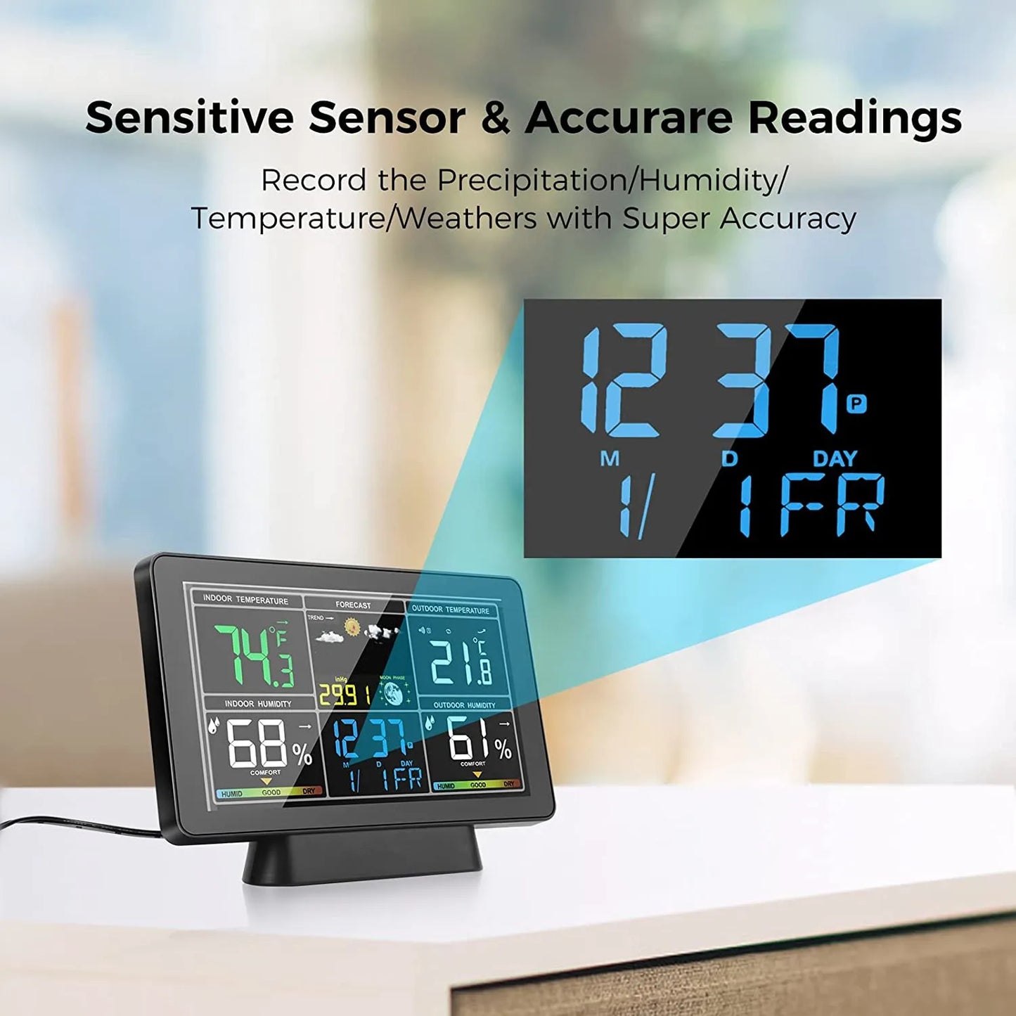 Tuya WiFi Smart Weather Station Temperature Humidity Meter Atmospheric Pressure Time Auto Calibration Moon Phase Weather Clock