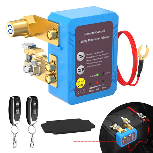 Remote Battery Disconnect Switch 12V 240A Kill Switch Automatic Power Shut Off Switch for Car Auto ATV Truck (Side Installation)