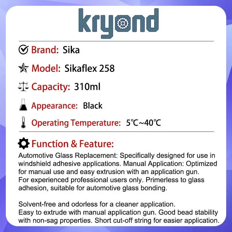 Sika Sikaflex 258 310ml Primerless Windscreen Adhesive for Glass Windshield
